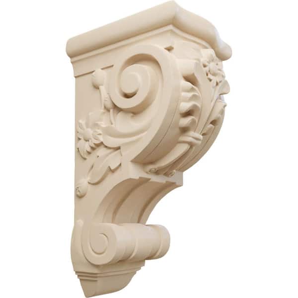 Ekena Millwork 7-5/8 in. x 6-1/4 in. x 14-1/8 in. Unfinished Wood Alder Large Floral Corbel