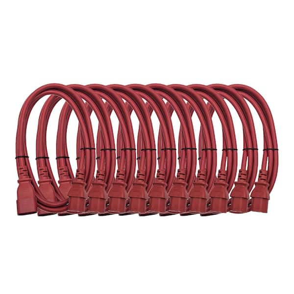 6 ft. AC Power Extension Cord (18AWG) / 3-Conductors / (C13 to C14) / Indoor (Red) 10-Pack