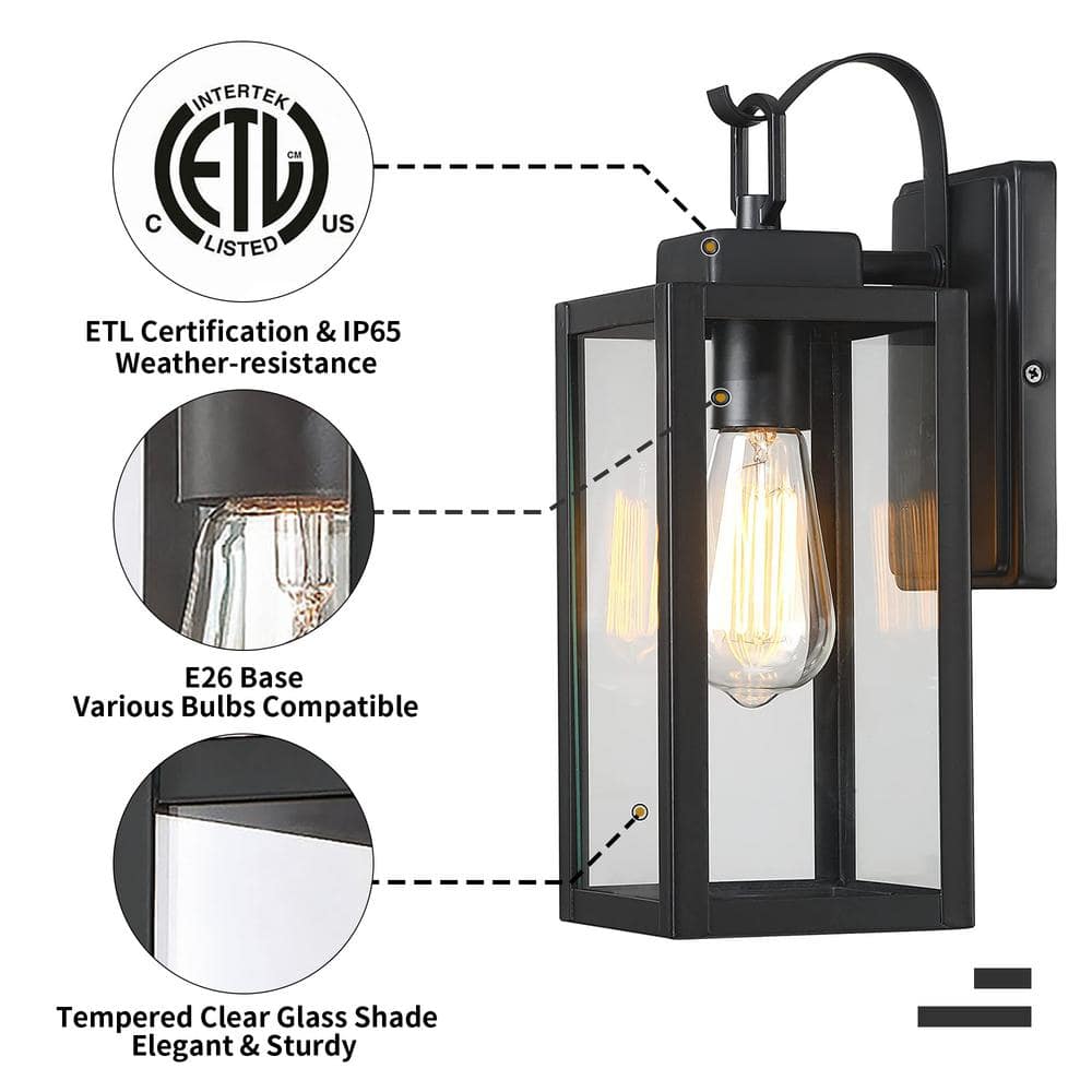 Black Metal and Glass Outdoor Wall Sconce