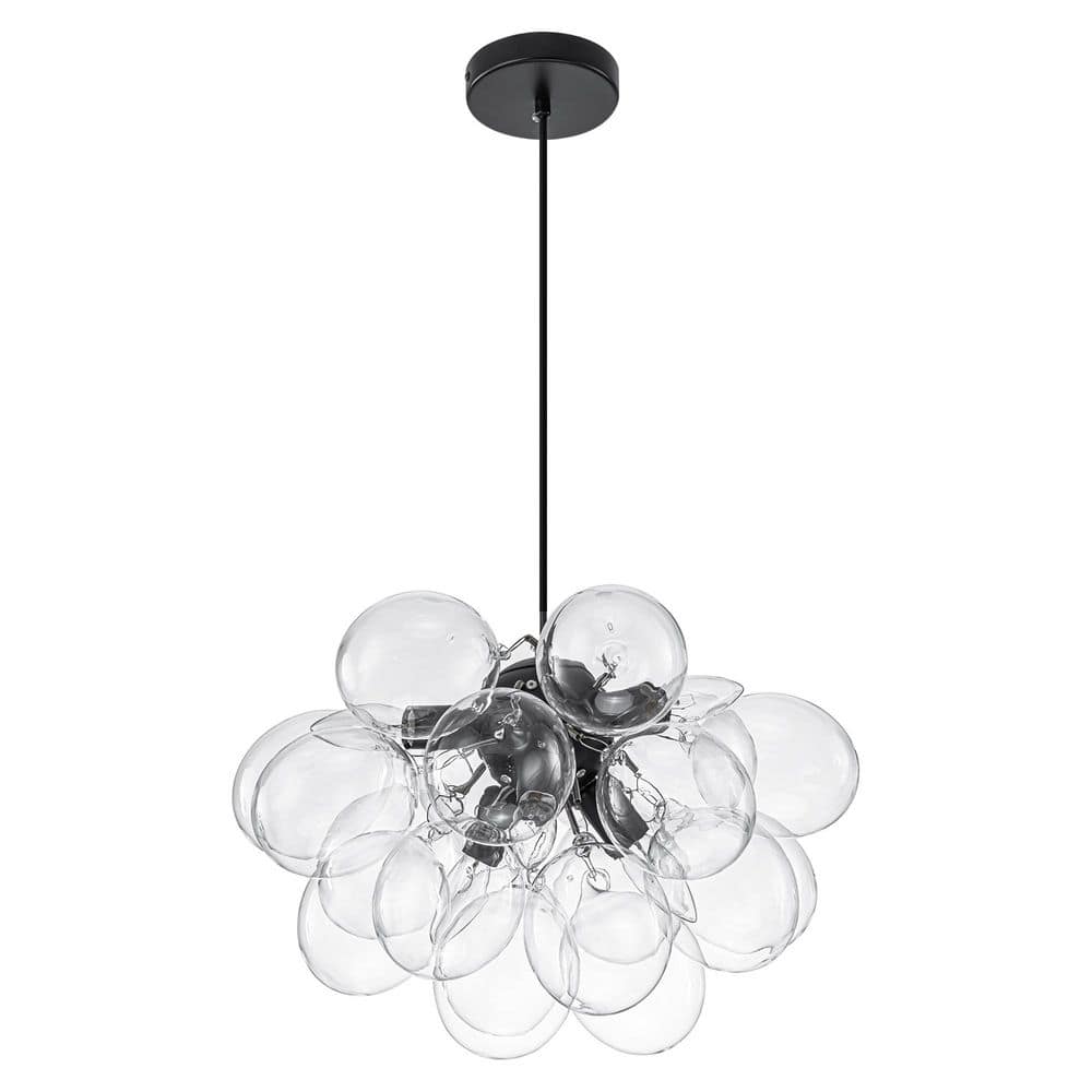 17.72 in. 6-Light Black Modern Chandelier Light With Clear Glass