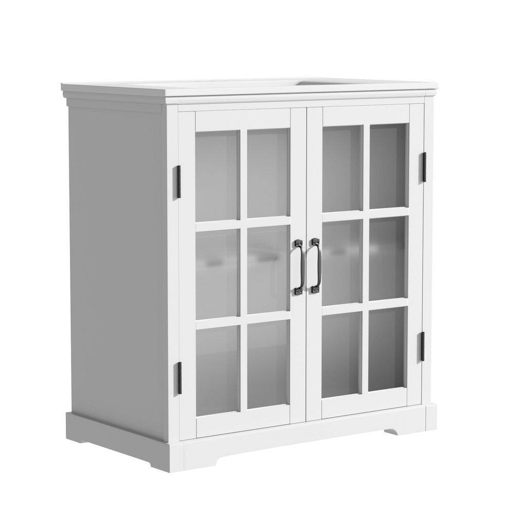 30 in. Freestanding White Bath Vanity with White Ceramic Top and Tempered Blurred Glass price history on PriceWatchPro