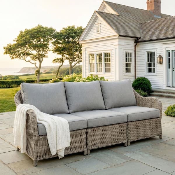 Lily Pond Weathered Gray 2-Piece Indoor-Outdoor Wicker Patio Conversation Modula Seating set w/ All-Weather Cushions