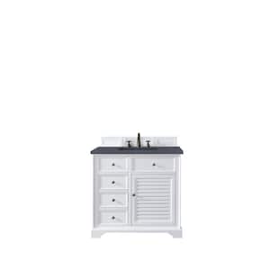 Savannah 36 in. W x 23.5 in.D x 34.3 in.H Single Vanity in Bright White with Quartz Top in Charcoal Soapstone