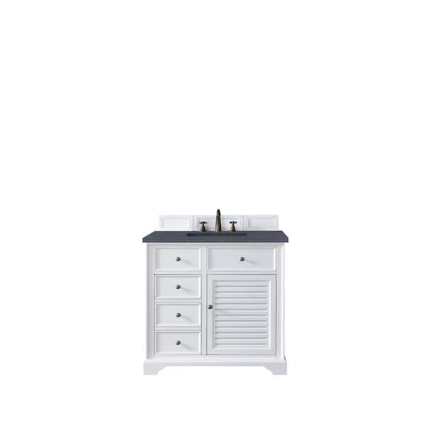 James Martin Vanities Savannah 36 in. W x 23.5 in.D x 34.3 in.H Single Vanity in Bright White with Quartz Top in Charcoal Soapstone