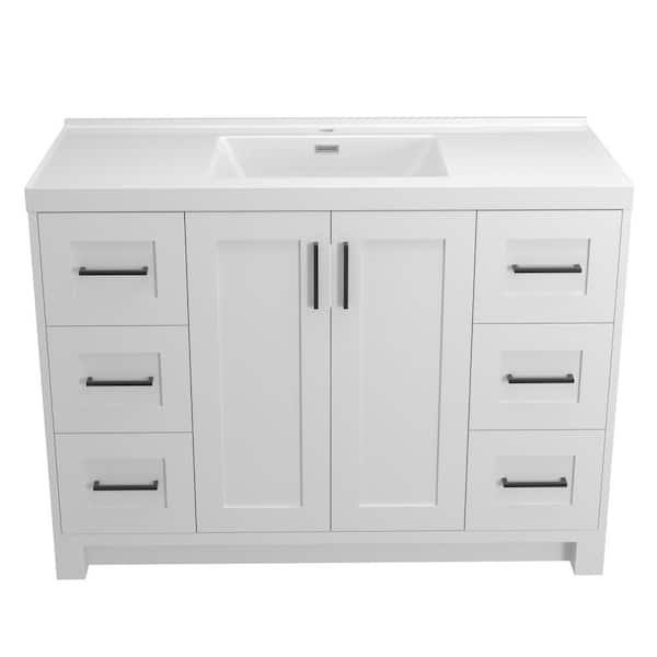 48 in. W x 22 in. D x 36 in.H Bathroom Vanity Cabinet Single Sink Freestanding Bath Vanity in White with White Resin Top