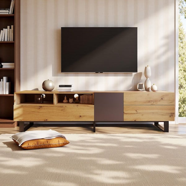 SPRUCE & SPRING Brown TV Stand Fits TVs Up to 80 in. Media Console Table Entertainment Center with Drop Down Door for Living Room