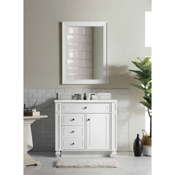 Bristol 36 in. W x 23.5 in.D x 34 in. H Single Vanity in Bright White with Quartz Top in Eternal Jasmine Pearl