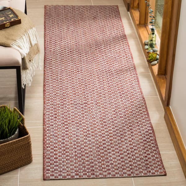 Courtyard Rust/Light Gray 2 ft. x 10 ft. Solid Indoor/Outdoor Patio  Runner Rug