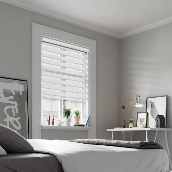 Chicology Cut-to-Size Pure White Cordless Light Filtering Dual Layer Privacy Polyester Zebra Roller Shade 17.25 in. W x 72 in. L