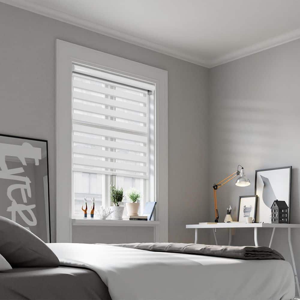 Cut-to-Size Pure White Cordless Light Filtering Dual Layer Privacy Polyester Zebra Roller Shade 67 in. W x 72 in. L price history on PriceWatchPro