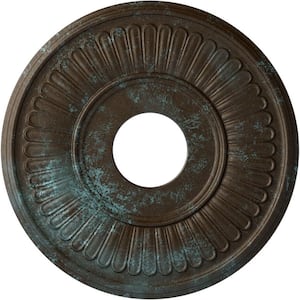 3/4" x 15-3/4" x 15-3/4" Polyurethane Berkshire Ceiling Medallion, Hand-Painted Bronze Blue Patina