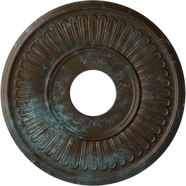 Ekena Millwork 3/4" x 15-3/4" x 15-3/4" Polyurethane Berkshire Ceiling Medallion, Hand-Painted Bronze Blue Patina