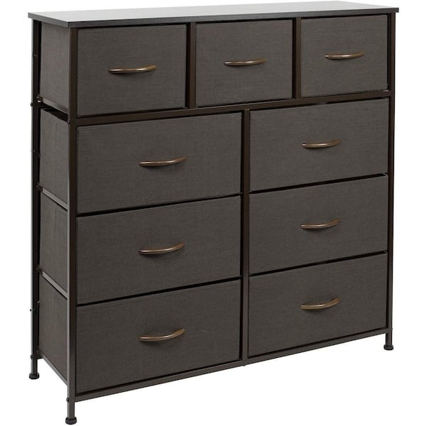 39.5 in. L x 11.5 in. W x 39.5 in. H 9-Drawer Brown Rustic Dresser with Steel Frame Wood Top Easy Pull Fabric Bins