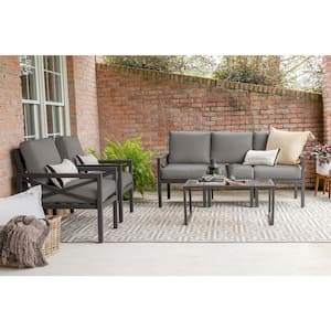 Blakely 6-Piece Aluminum Patio Conversation Set with Gray Polyester Cushions