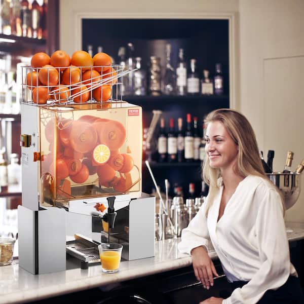 Commercial Orange Juicer Machine, 120W Automatic Juice Extractor with Water Tap, Stainless Steel Orange Squeezer
