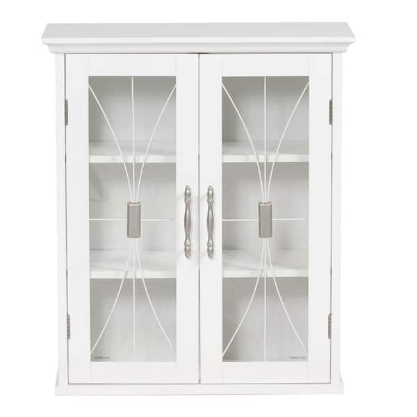 Teamson Home Delaney 20-1/2 in. W x 24 in. H x 8-1/2 in. D Bathroom Storage Wall Cabinet with 2 Glass Doors in White