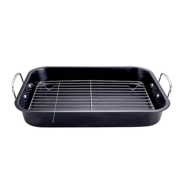 Nonstick Roasting Pan with Flat Rack Stainless Steel Handles Oven Safe Carbon Steel Heavy-Duty Cooking Set