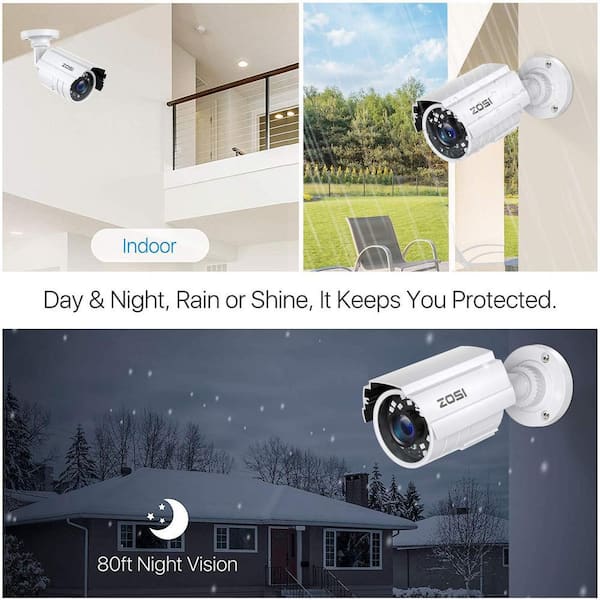 ZOSI 80 ft. Wired 2MP Outdoor Bullet Security Camera Compatible