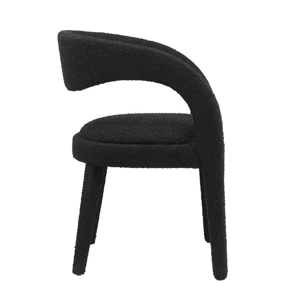 Black Boucle Upholstered Dining Chair Set with Curved Backrest