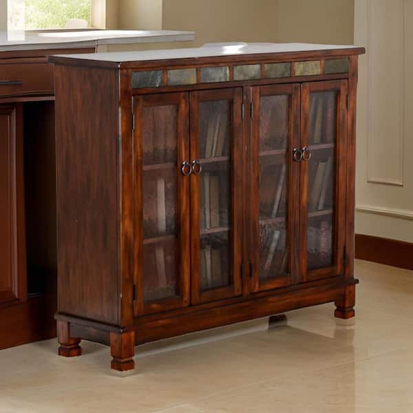 Benjara Odell 41 in. Tall Brown and Silver Mahogany Wood 3-Shelf Vintage Bookcase