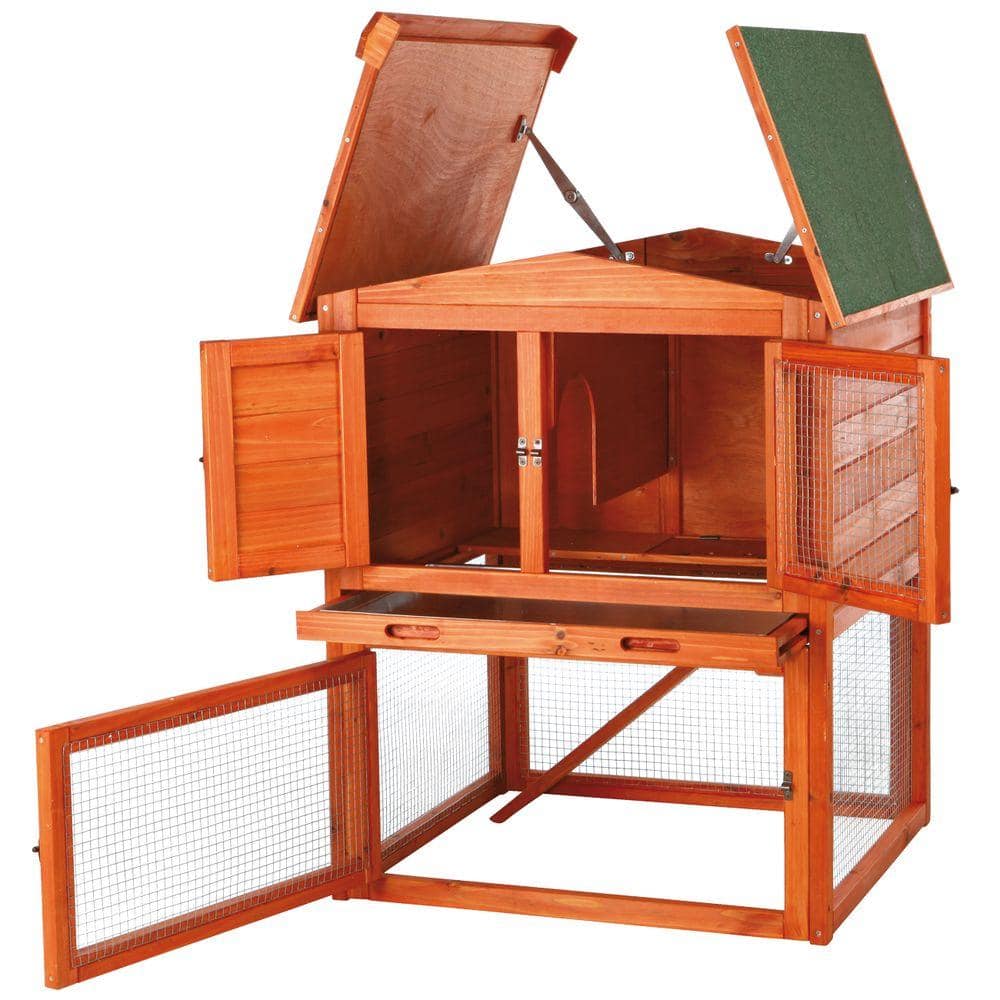 Weatherproof 2-Story Wooden Rabbit Hutch with Run and Tray