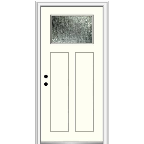 MMI Door 32 in. x 80 in. Right-Hand/Inswing Rain Glass Alabaster Fiberglass Prehung Front Door on 4-9/16 in. Frame