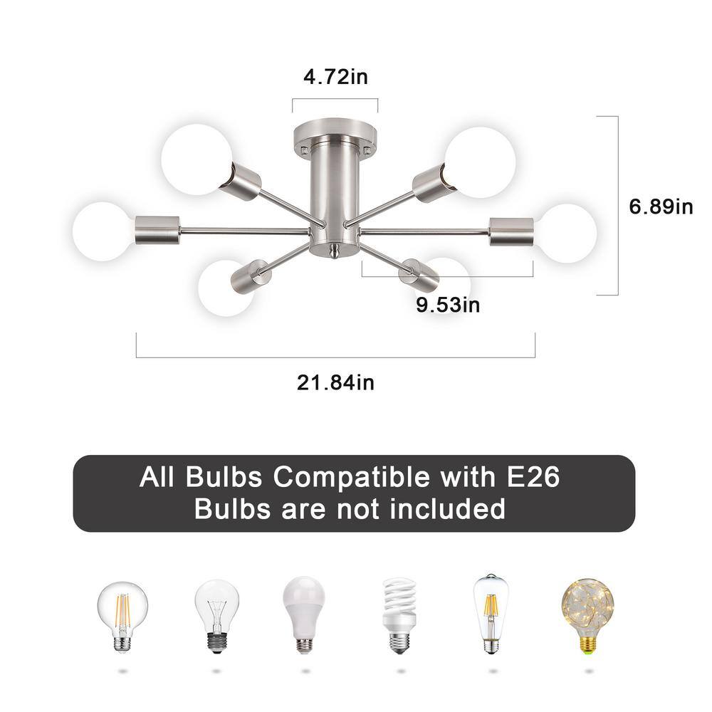 Nickel 6-Light Sputnik Linear Chandelier