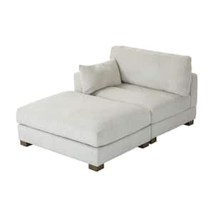 Modern Left Armrest Beige Corduroy Fabric Upholstered Sectional Chaise Longue with Ottoman
