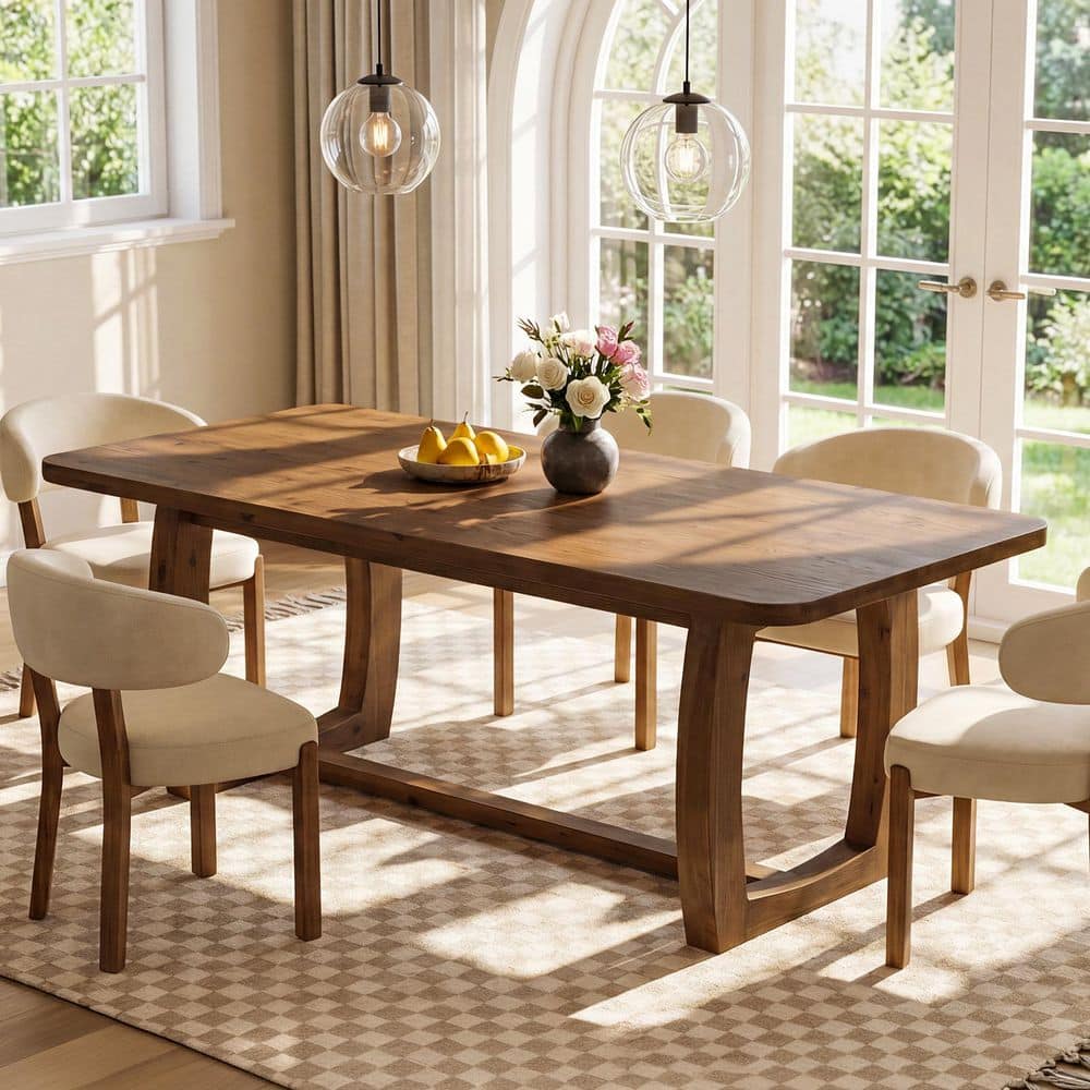 BYBLIGHT Moro Walnut Solid Wood 63 in. Pedestal Base Dining Table with ...