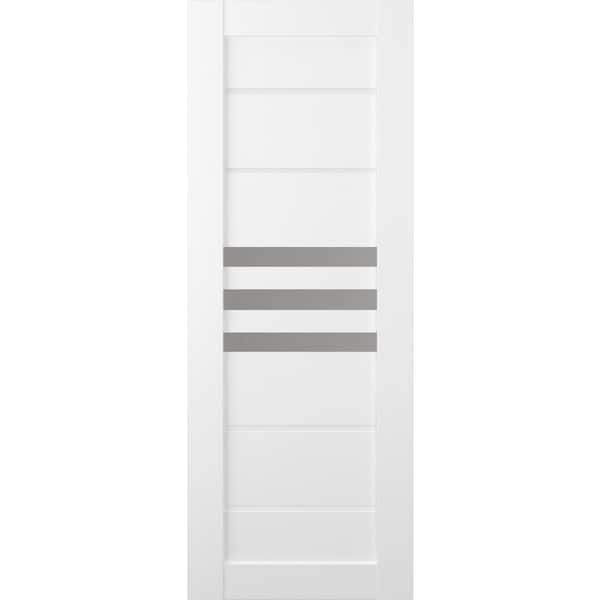 Dome 28 in. x 80 in. No Bore Solid Core 3-Lite Frosted Glass Bianco Noble Wood Composite Interior Door Slab