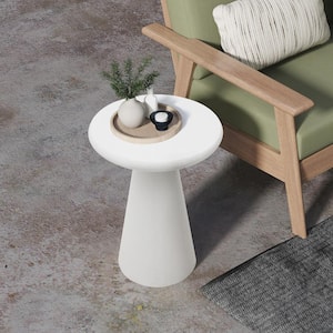 16 in. White Concrete Fade Resistant Patio Outdoor Side Table End Table