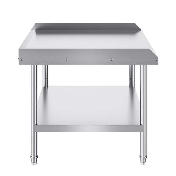 SKYSHALO Stainless Steel Work Table 30 x 36 x 26 In. Silver Kitchen Prep Table, 3-Sided Backsplash Heavy Duty Prep Worktable
