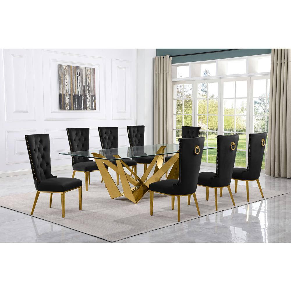 Best Quality Furniture Meryl 9Piece Rectangular Glass Top Gold