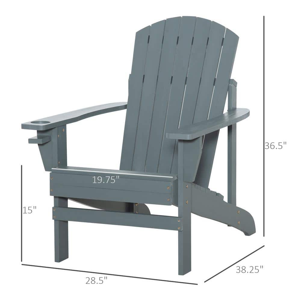Gray Wooden Adirondack Armchair with Cup Holder