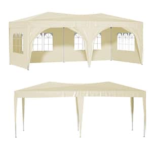 10 ft. x 20 ft. Beige Pop Up Canopy Tent with 6 Removable Sidewalls and 4 Windows