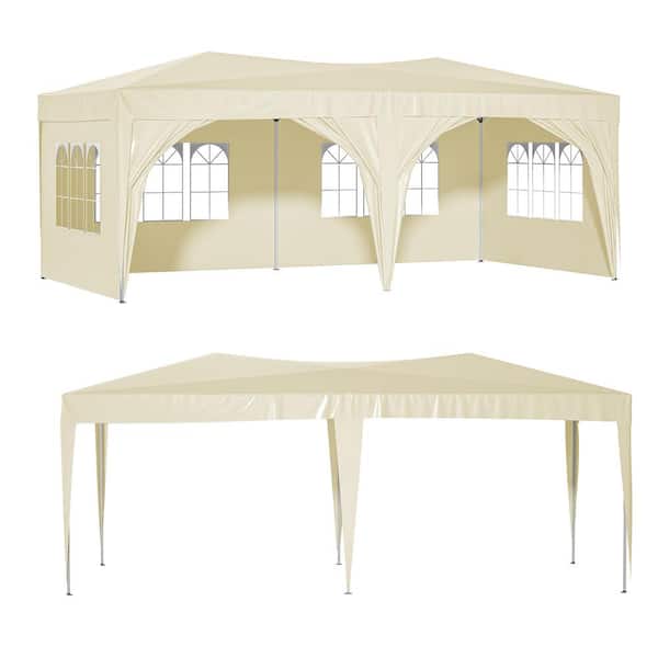 Wiilayok 10 ft. x 20 ft. Beige Pop Up Canopy Tent with 6 Removable Sidewalls and 4 Windows