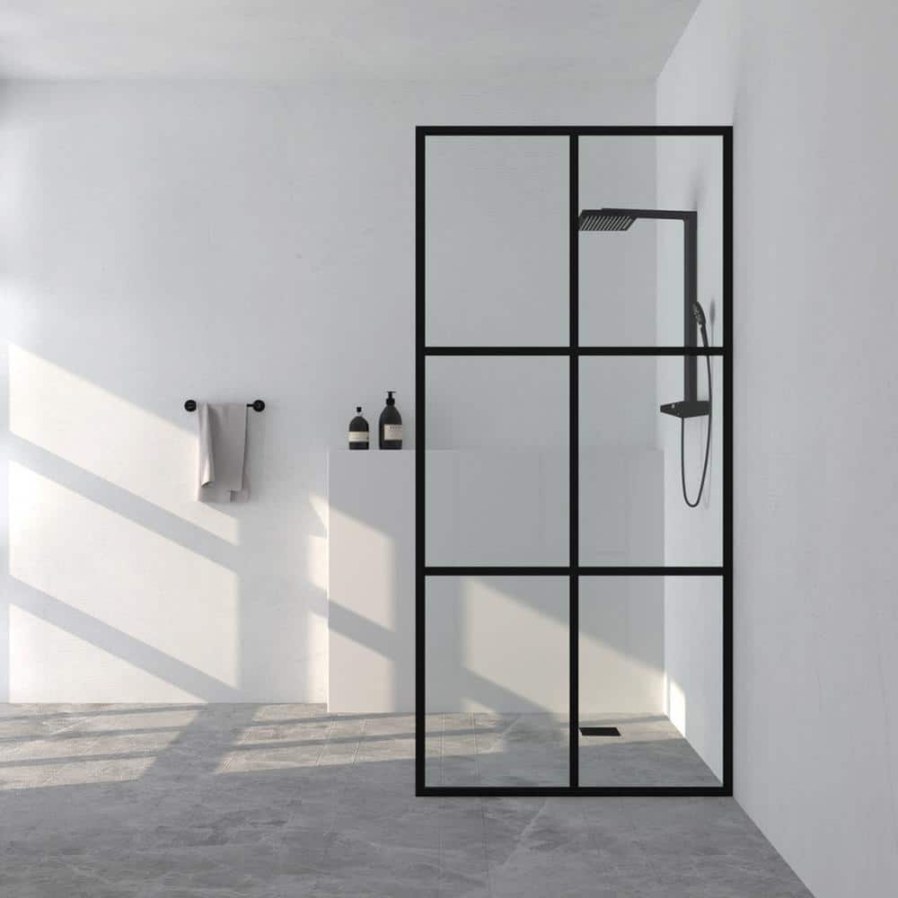 34 in. W x 72 in. H Fixed Framed Shower Door in Matte Black Finish with Patterned Glass price history on PriceWatchPro
