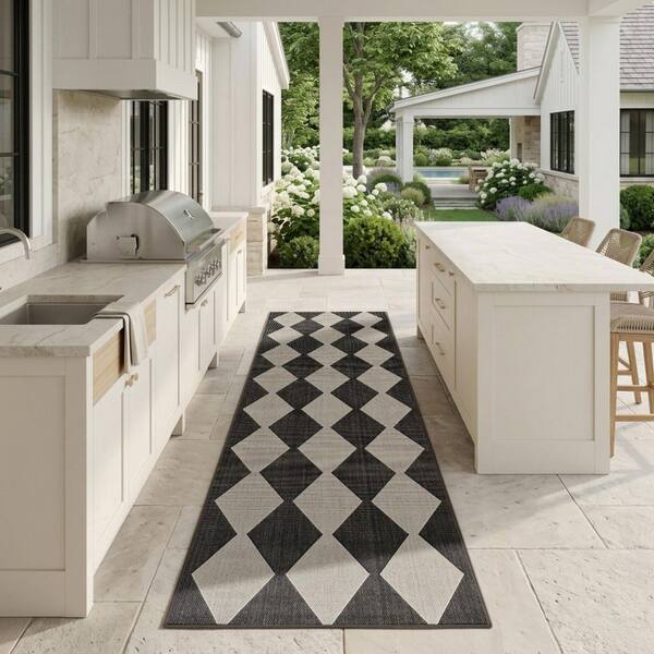 Positano Black 2 ft. x 10 ft. Diamond Contemporary Runner Area Rug