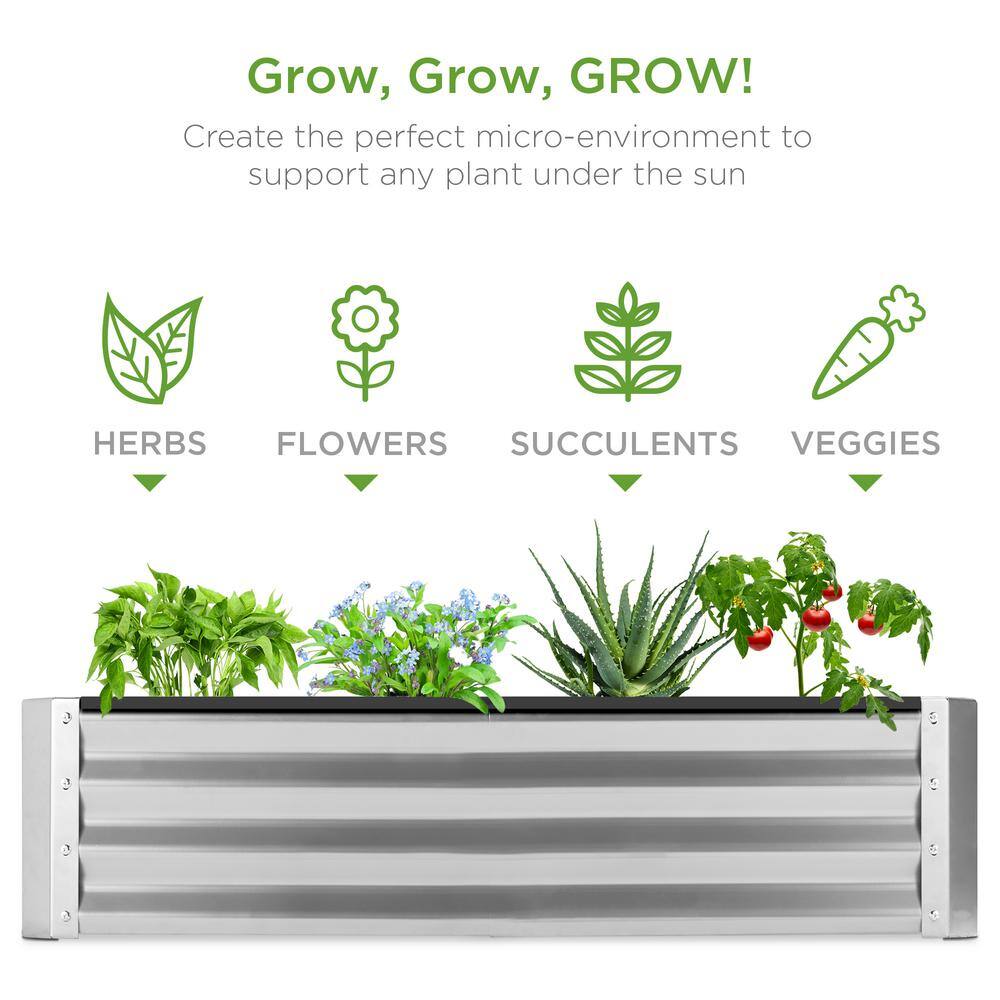 Silver Outdoor Steel Raised Garden Bed Planter Box