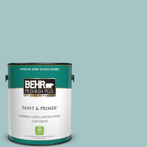 BEHR PREMIUM PLUS 1 gal. #510E-3 Ocean Kiss Semi-Gloss Enamel Low Odor Interior Paint & Primer