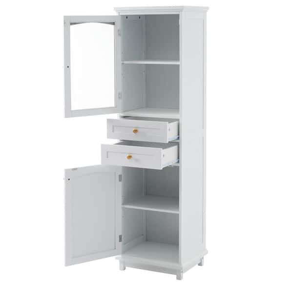 18 in. W x 14 in. D x 63 in. H White Freestanding Linen Cabinet