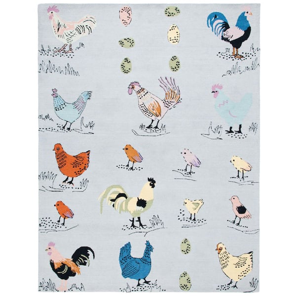 Novelty 9 ft. x 12 ft. Blue/Yellow Abstract Birds Area Rug
