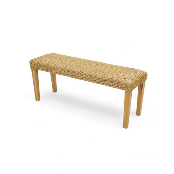 Naples Light Brown Acacia Wood Armless Water Resistant Wicker Patio Bench