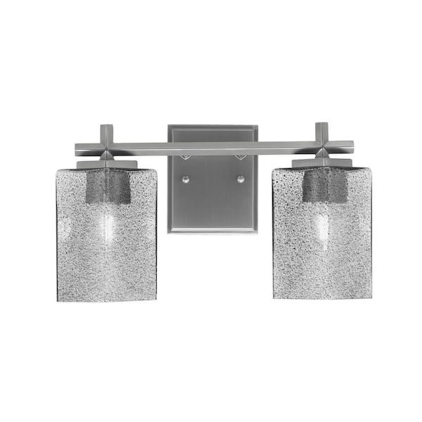 Unbranded Bridgewater 14 in. 2 Light Vanity Light Graphite with 3.5 in. Square Smoke Bubble Glass Shades, No Bulbs Included