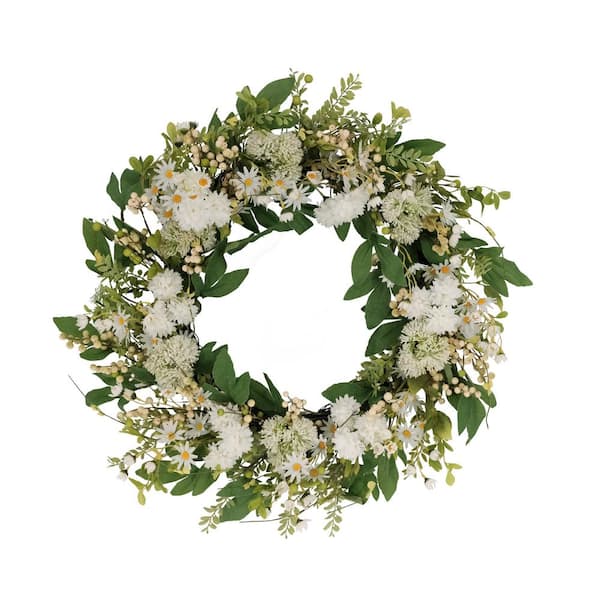 Puleo International 30 in. Artificial Chrysanthemum and Daisy Floral Spring Wreath
