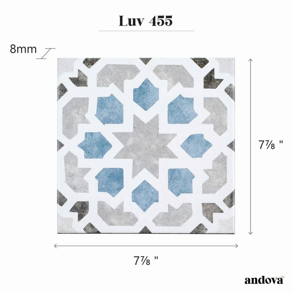 Luv Charmed Blue and Gray 8" Glazed Porcelain Tile