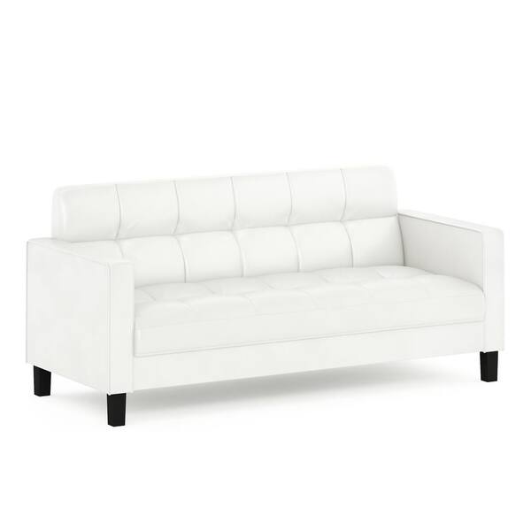 Furinno Brive White Faux Leather Contemporary Tufted 3 Seater Sofa Fs193302pwh The Home Depot Furinno Brive White Faux Leather, Contemporary White Sofa