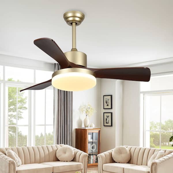 42 in. Smart Indoor Gold Ceiling Fan with Light, Dimmable, Quiet Reversible DC Motor, 3 ABS Blades and Remote