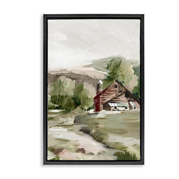 Stupell Industries Rural Cabin Farmland by Lera Black Floater Frame Nature Graphic Art Print 25 in. x 17 in.