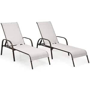 75.5 in. L Metal Patio Outdoor Lounge Chair Sun Chaise Chair, Adjustable Back, Gray (2-Piece)